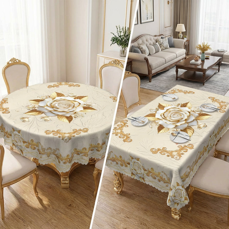 Wasserfeste goldene Rosen-Tischdecke