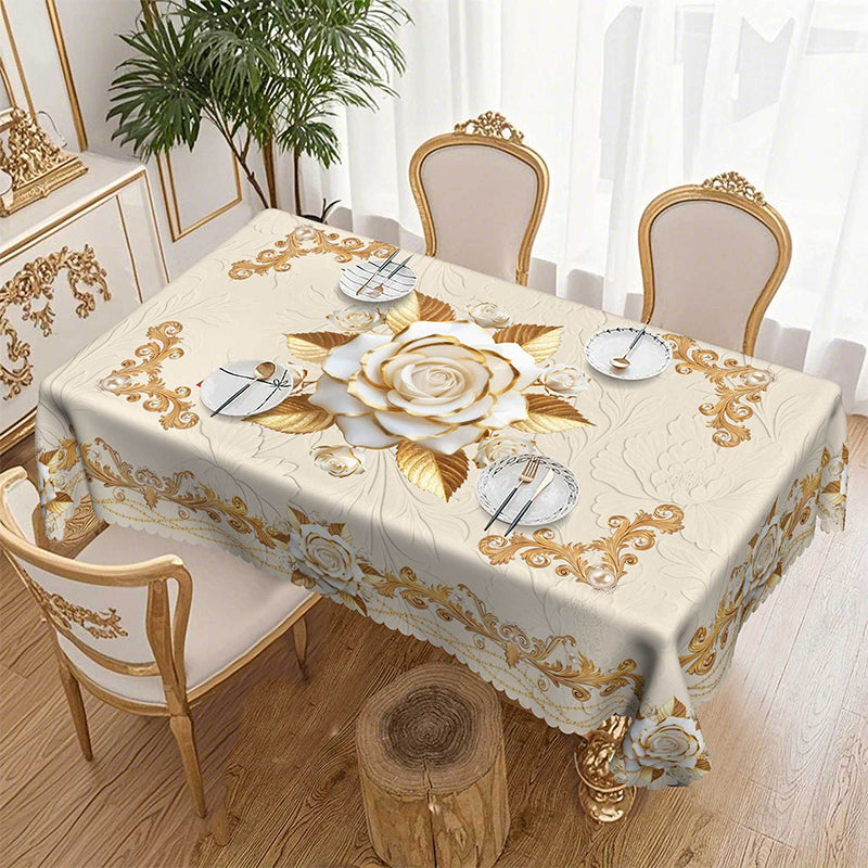 Wasserfeste goldene Rosen-Tischdecke