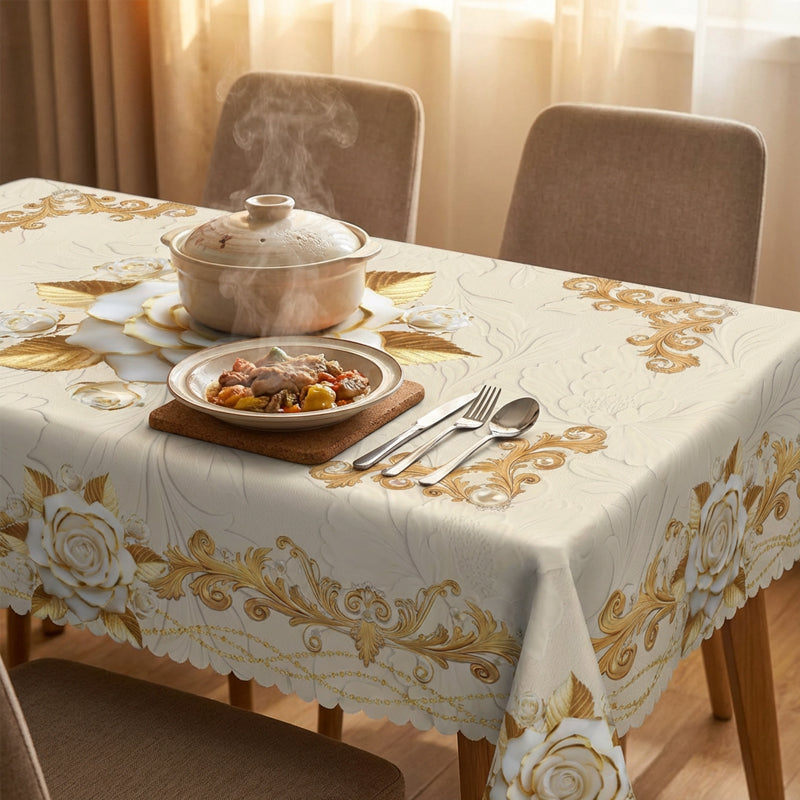 Wasserfeste goldene Rosen-Tischdecke