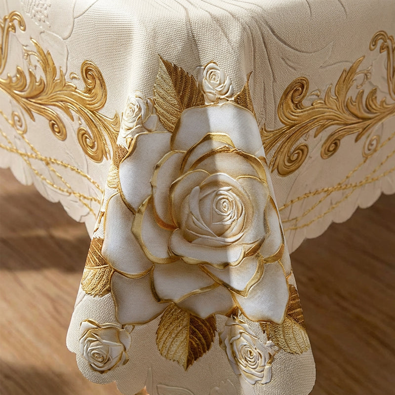 Wasserfeste goldene Rosen-Tischdecke