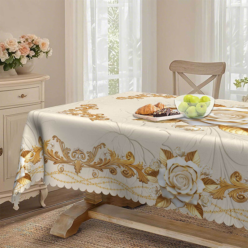 Wasserfeste goldene Rosen-Tischdecke