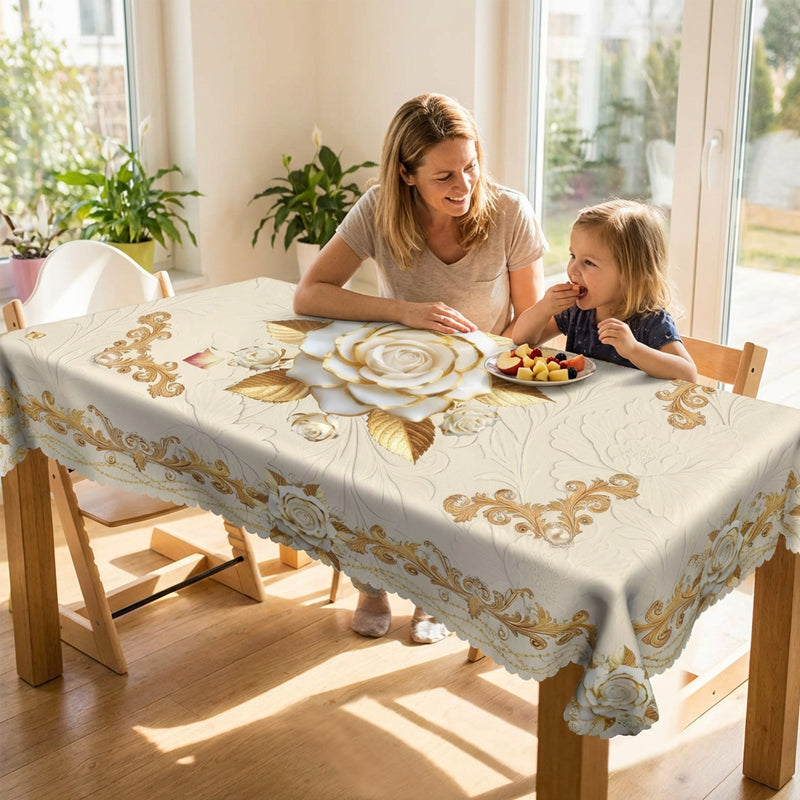 Wasserfeste goldene Rosen-Tischdecke