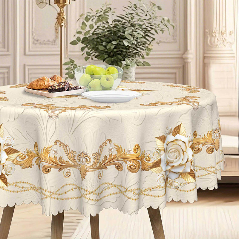 Wasserfeste goldene Rosen-Tischdecke
