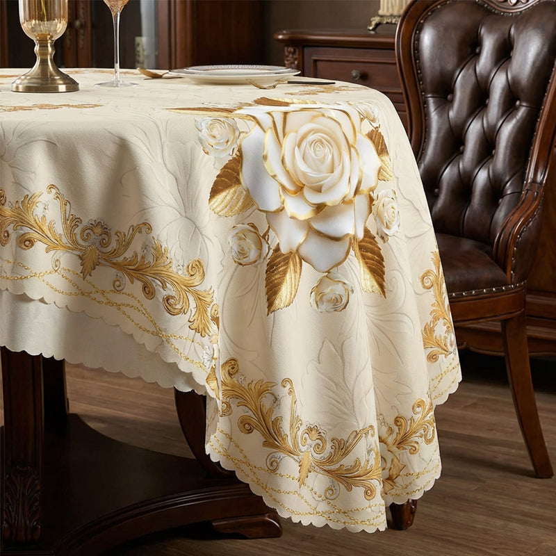 Wasserfeste goldene Rosen-Tischdecke