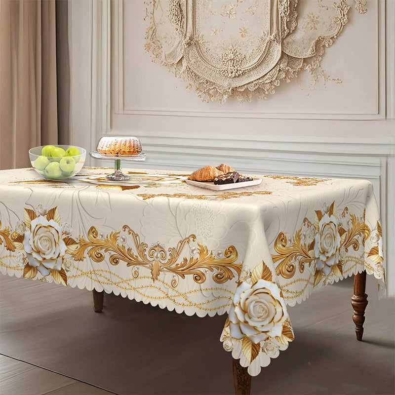 Wasserfeste goldene Rosen-Tischdecke