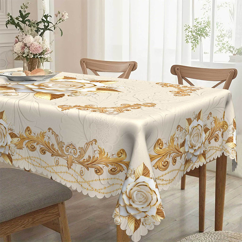 Wasserfeste goldene Rosen-Tischdecke
