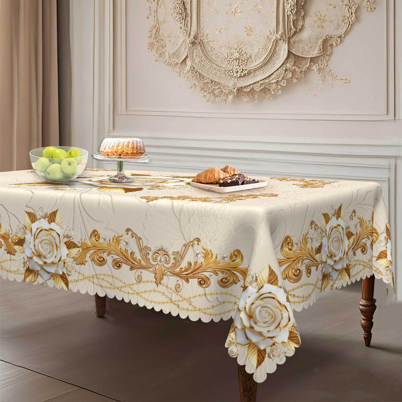 Wasserfeste goldene Rosen-Tischdecke