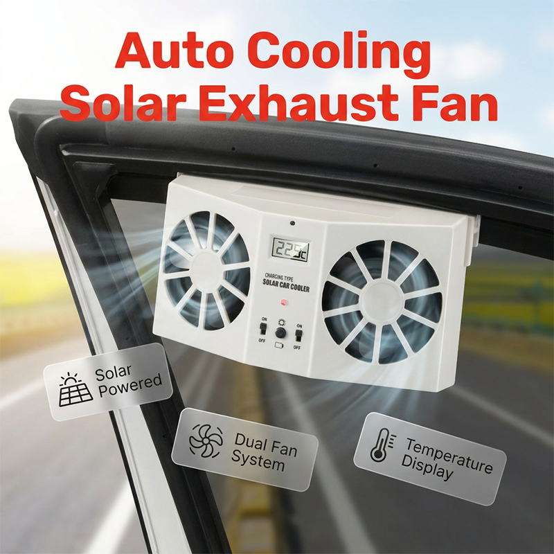 ⏳Zeitlich begrenztes Sonderangebot⏰Solarbetriebener Autoabgasventilator – Doppelturbo-Belüftung &  Temperaturanzeige☀️