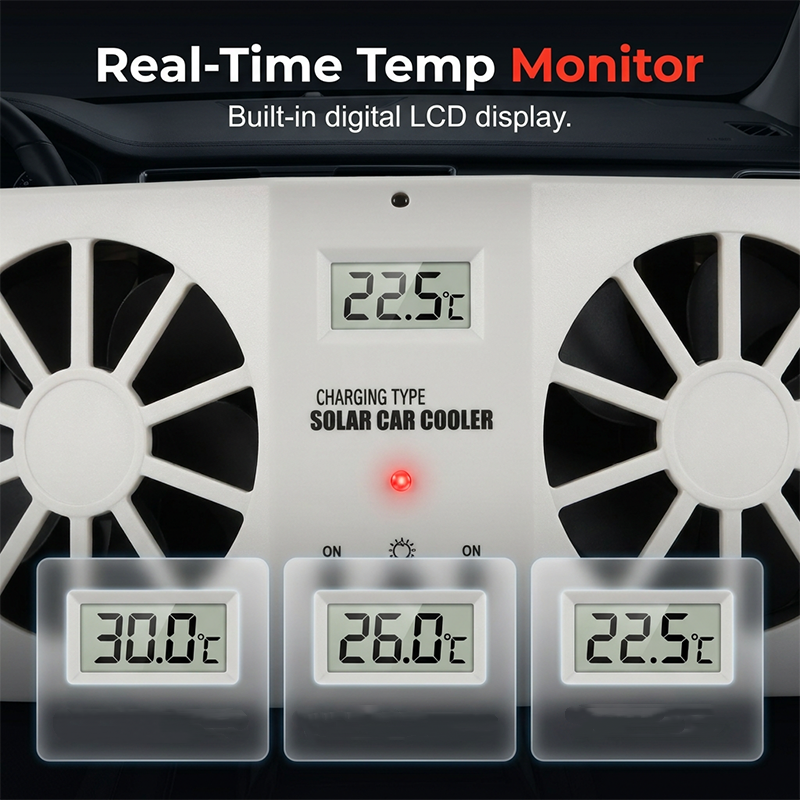 ⏳Zeitlich begrenztes Sonderangebot⏰Solarbetriebener Autoabgasventilator – Doppelturbo-Belüftung &  Temperaturanzeige☀️