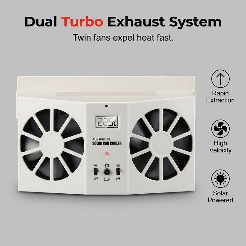 ⏳Zeitlich begrenztes Sonderangebot⏰Solarbetriebener Autoabgasventilator – Doppelturbo-Belüftung &  Temperaturanzeige☀️