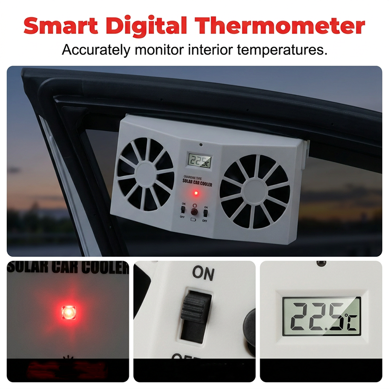 ⏳Zeitlich begrenztes Sonderangebot⏰Solarbetriebener Autoabgasventilator – Doppelturbo-Belüftung &  Temperaturanzeige☀️