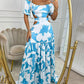 Off-the-shoulder Printed Cutout Lace-up Dress
