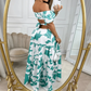 Off-the-shoulder Printed Cutout Lace-up Dress