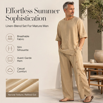 Men's Casual Linen Shirt & Pants 2-Piece Set