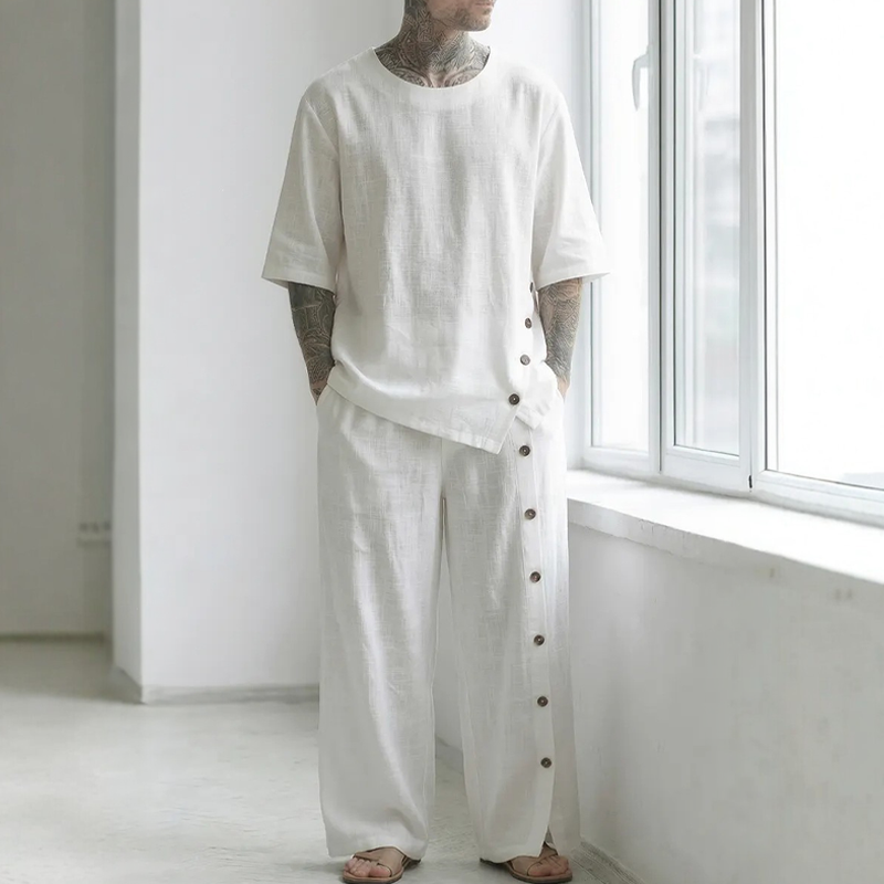 Men's Casual Linen Shirt & Pants 2-Piece Set