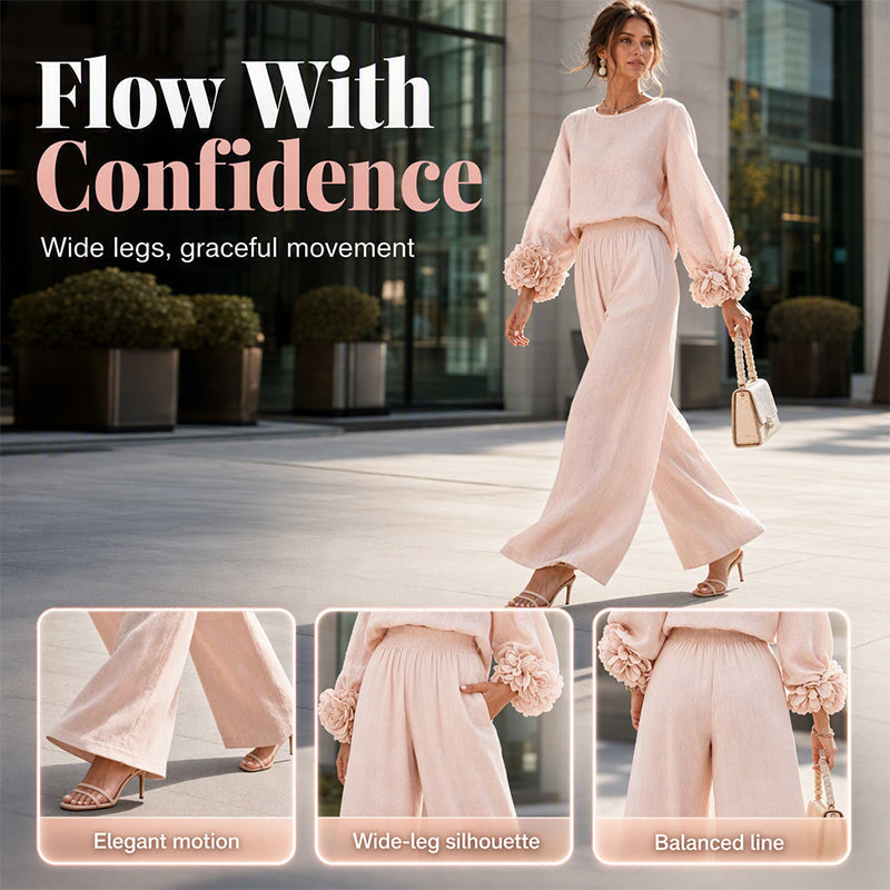 🌸 Statement Floral Cuffs, Elegant Wide-Leg Style | Women's 2-Piece Set ⚡ Free Shipping