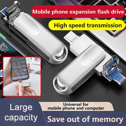 Clé USB d'extension multifonctionnelle 4 en 1 pour téléphones mobiles avec une capacité de stockage élevée